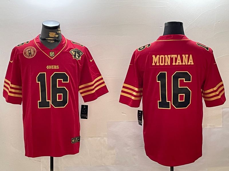 Men San Francisco 49ers 16 Montana Red Gold 2024 Nike Limited NFL Jersey style 12304
